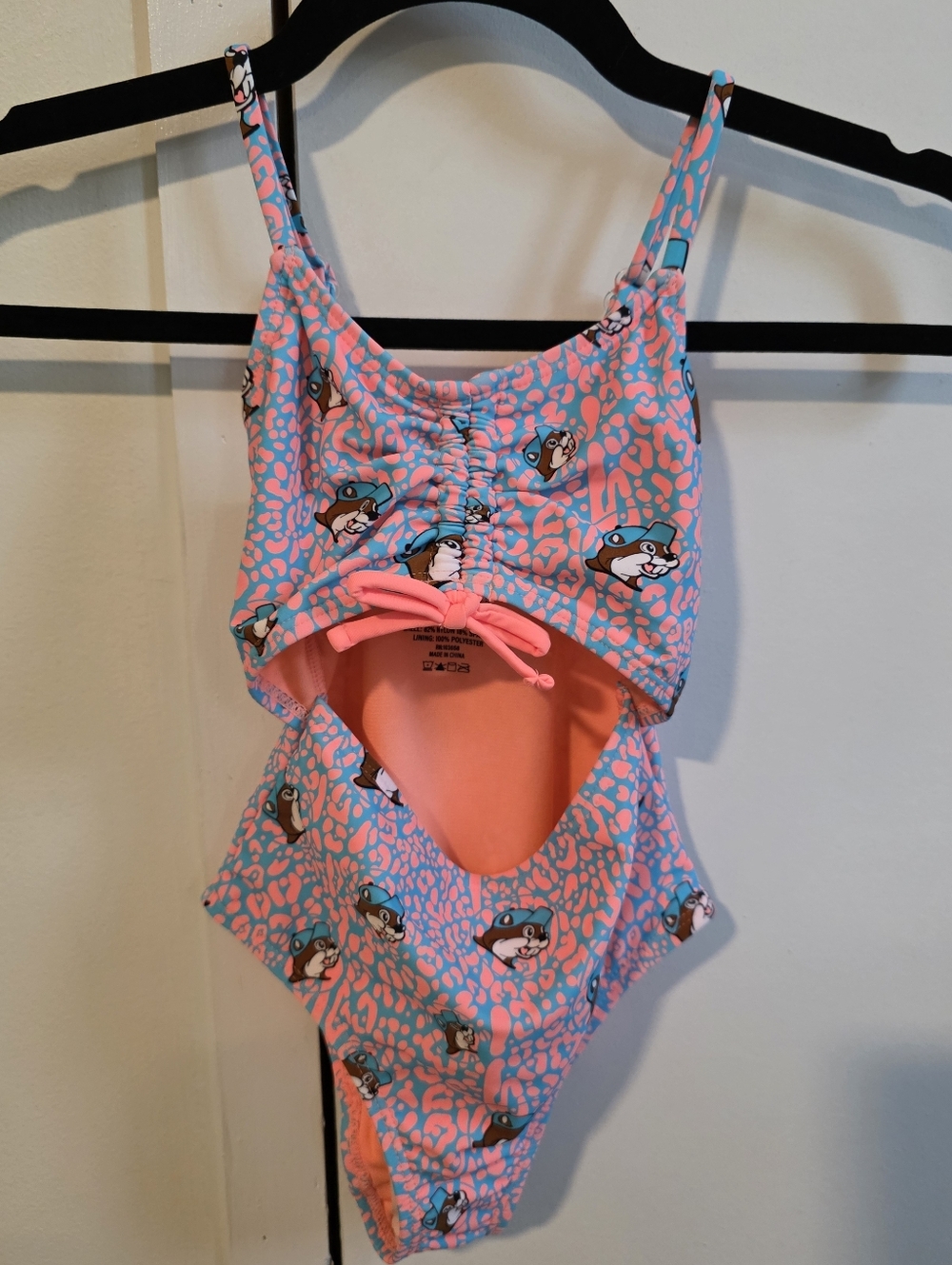 Buc-ees, Girls Orange and Blue One-Piece Swimsuit with Cutout, NWT, YXS